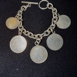 Vintage Sterling Silver French Coin Charm Bracelet